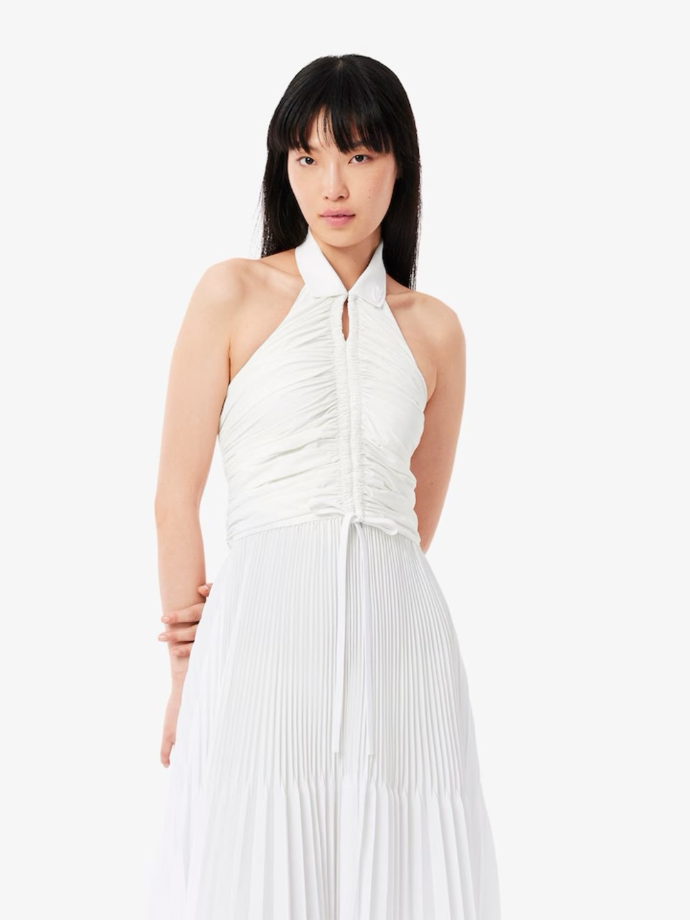Lacoste White Halter Pleated Maxi Runway Dress Tennis Blogger 2 XS 34 FR